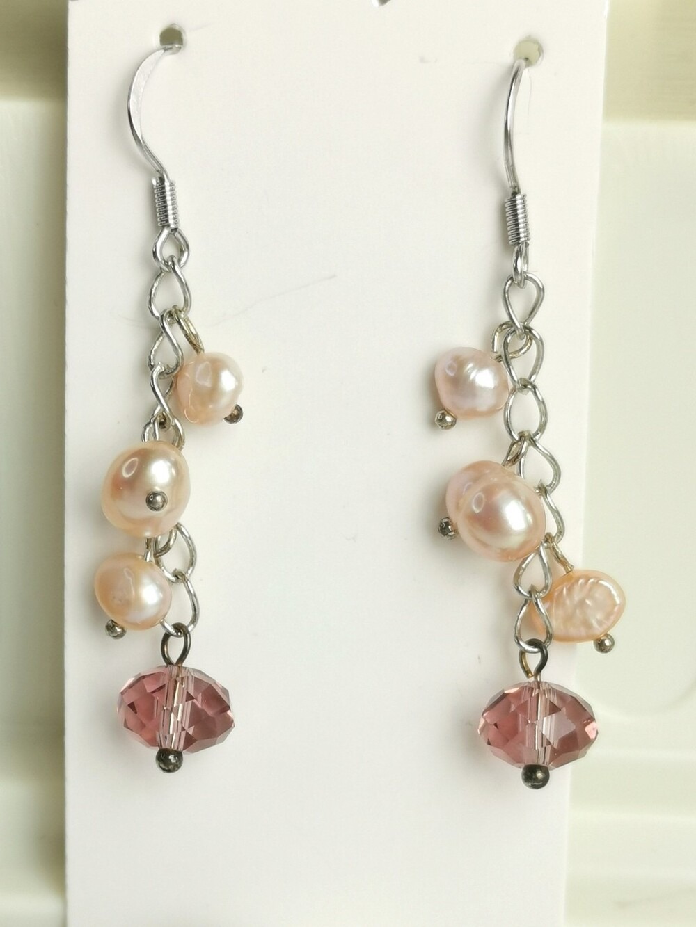 Freshwater Pearl Lavender Crystal dangle earrings In Sterling Silver 🆕